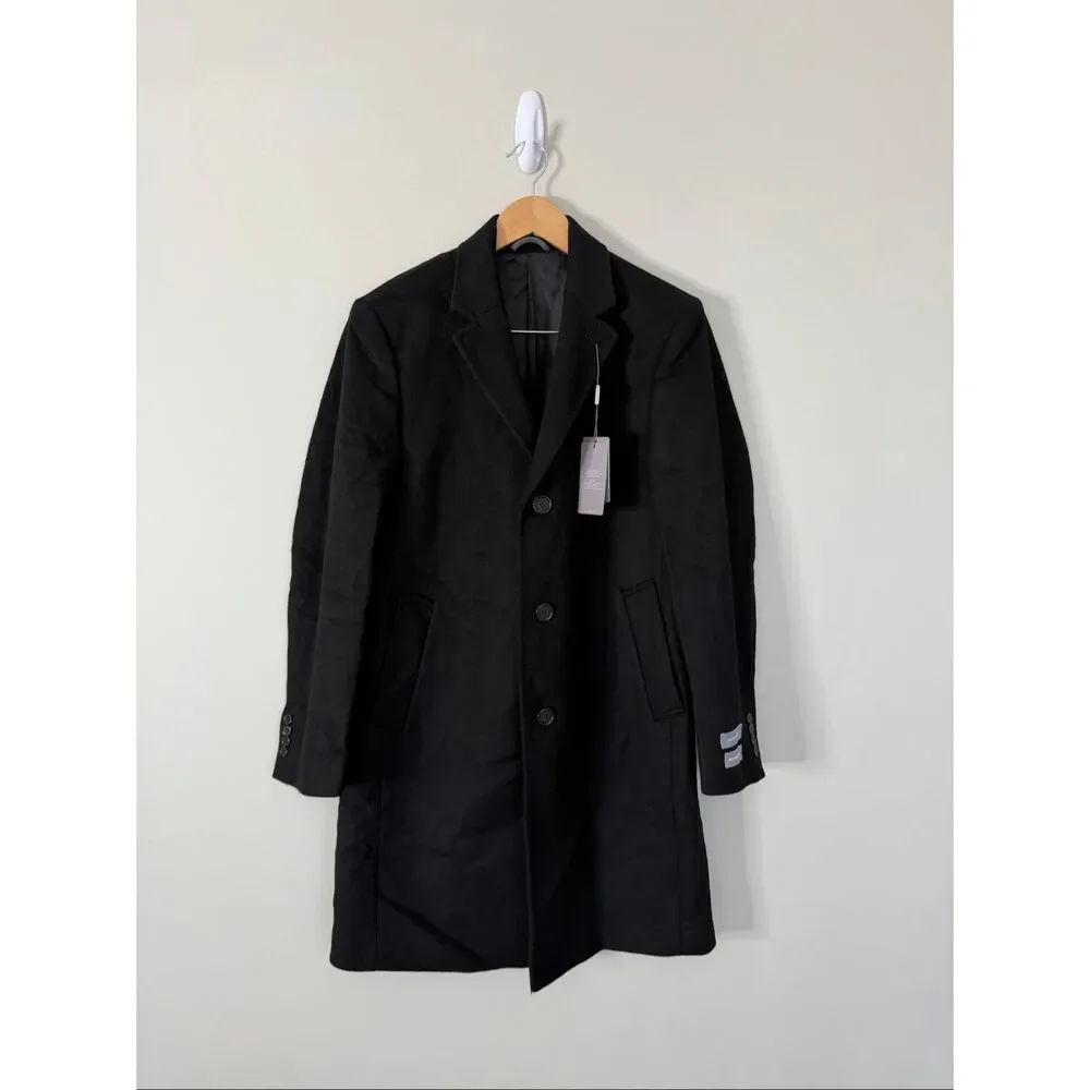 Michael Kors Kavon Classic Fit Wool Blend Black Overcoat Size 38R  NEW - Picture 2 of 8